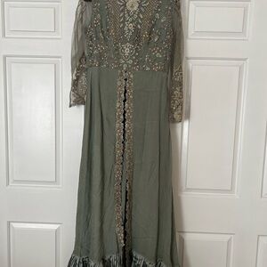 Elegant Embroidered Long Sleeve Lehenga in Sage